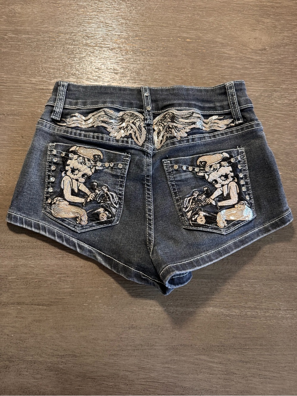 Sequin Embroidered Betty Boop Denim Micro Shorts Fleischer Studios 0